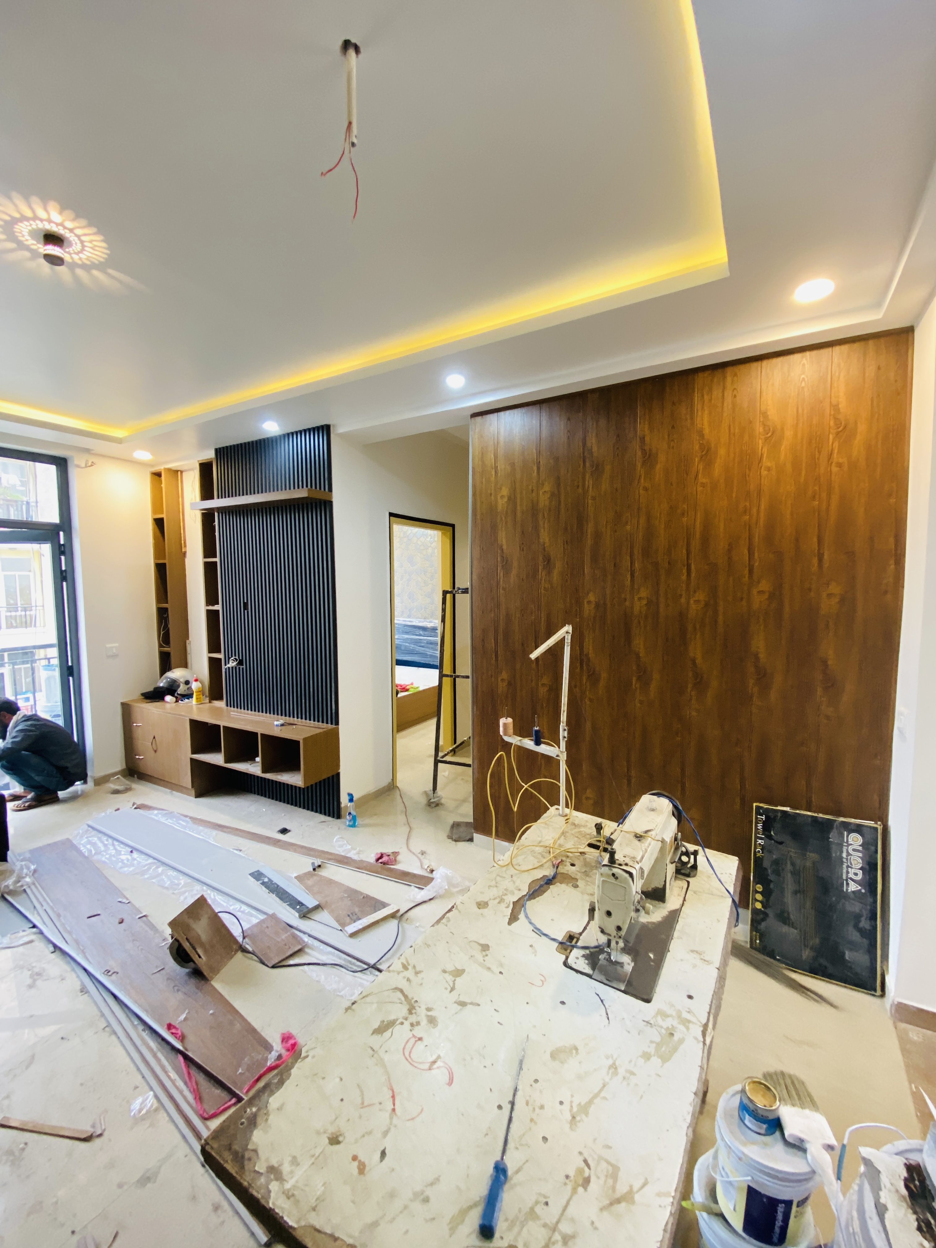 Bedroom woodwork and ceiling installation in progress