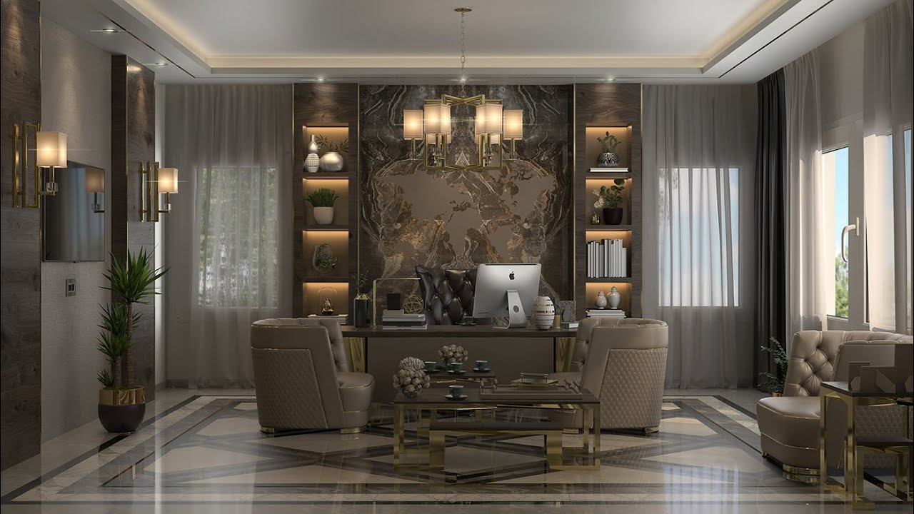Luxury executive office interior rendering